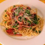 Bacon, Mushroom and Pea Linguine