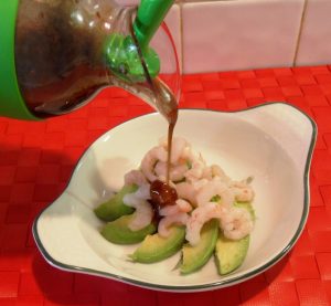 Avocado with Prawns and Balsamic Dressing