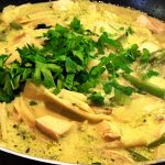 Thai Green Chicken Curry in a pan
