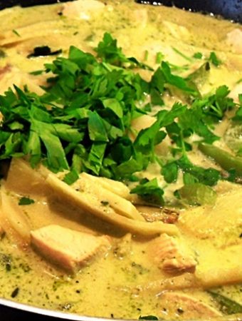 Thai Green Chicken Curry in a pan