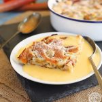 Rhubarb Pudding served with custard.