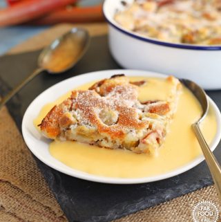 Rhubarb Pudding served with custard.