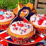 Diamond Jubilee Cupcakes on a Union Jack Cake stand.