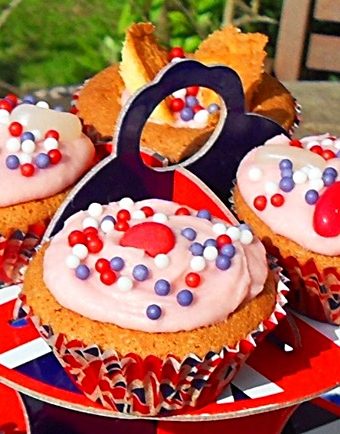 Diamond Jubilee Cupcakes on a Union Jack Cake stand.