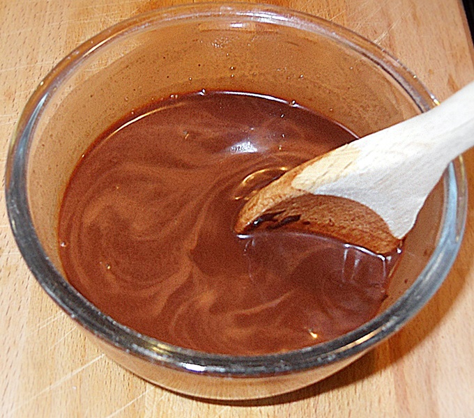 Chocolate Sauce in a Pyrex bowl.