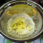 Bowl of flour, butter and sugar.