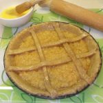 Treacle Tart finished off with pastry lattice and egg wash.