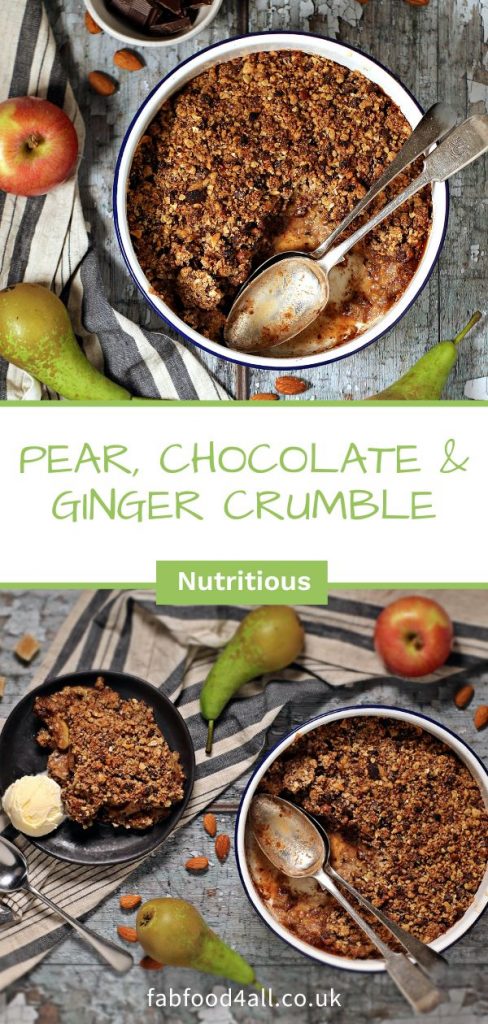 Pear, Chocolate & Ginger Crumble Pinterest image.