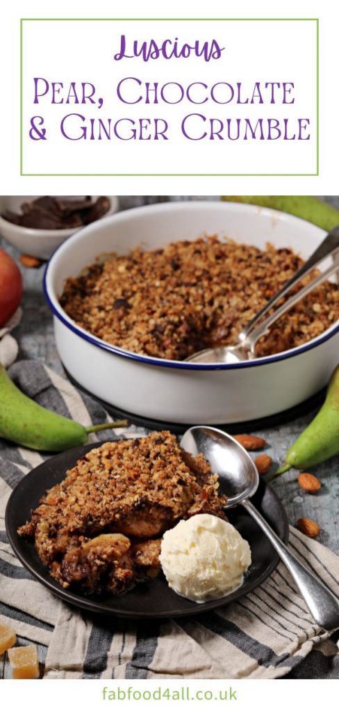 Pear, Chocolate & Ginger Crumble Pinterest image.