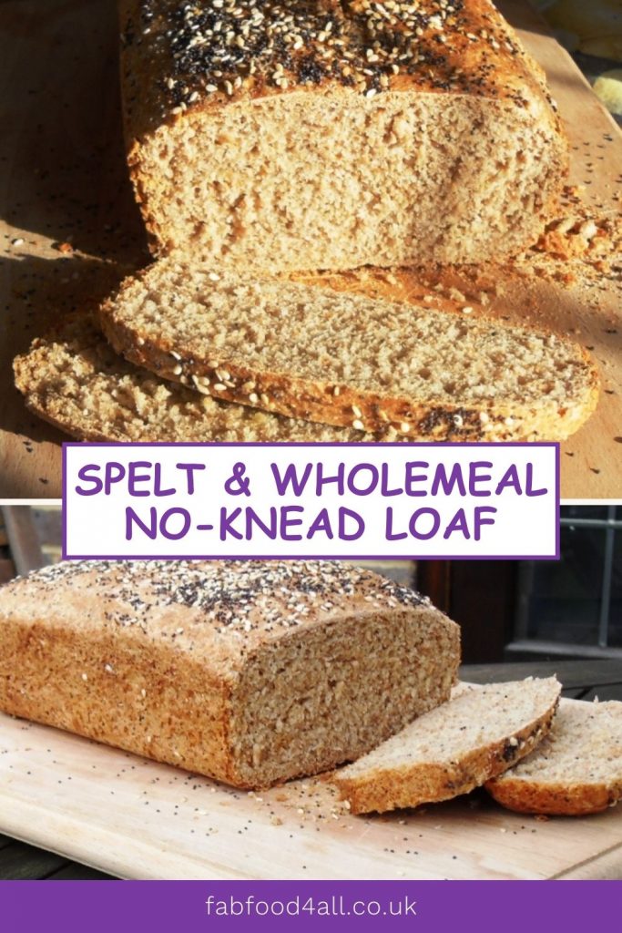 Spelt & Wholemeal No-Knead Loaf Pinterest image.