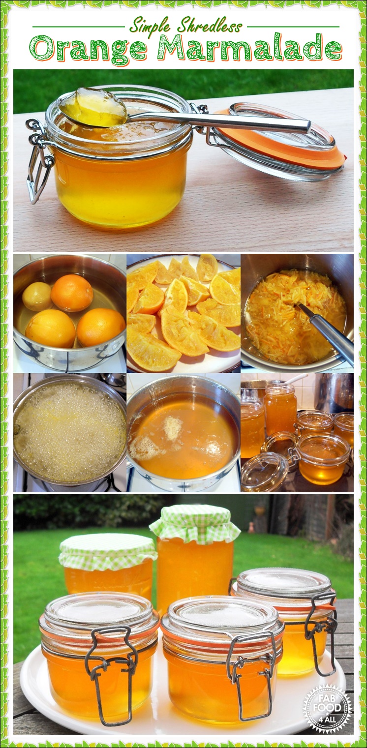 Simple Shredless Orange Marmalade, uses ordinary oranges & no fancy equipment! Fab Food 4 All