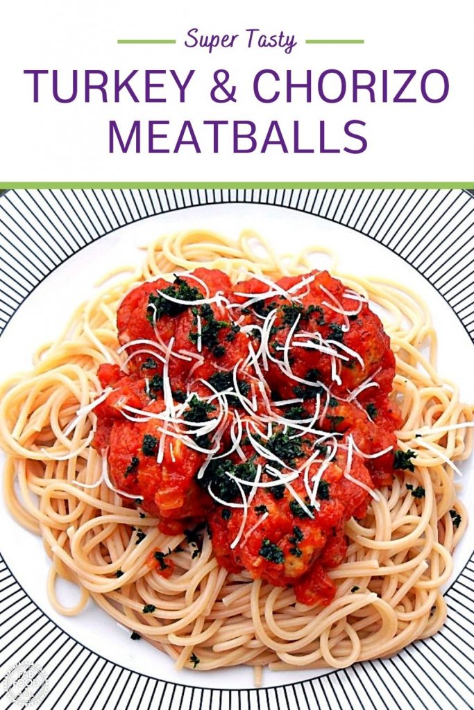 Turkey & Chorizo Meatballs Pinterest image.