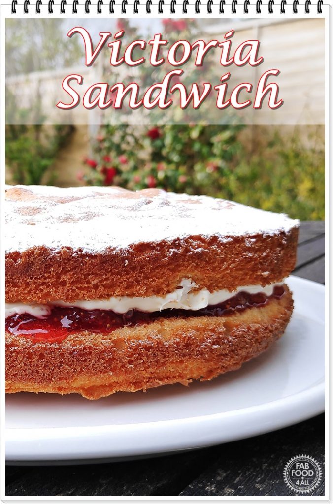 Victoria Sandwich on a platter - Pinterest image.