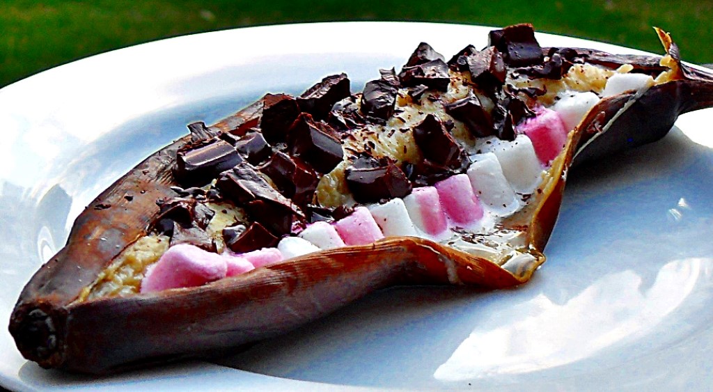 Banana S'mores perfect camping dessert! Fab Food 4 All