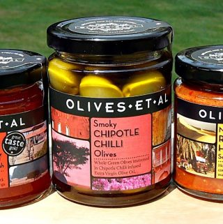 Olives Et Al, Chilly Billy Jelly, Smoky Chipotle Chilli Olives,North African Style Red Chilli Harissa Sauce