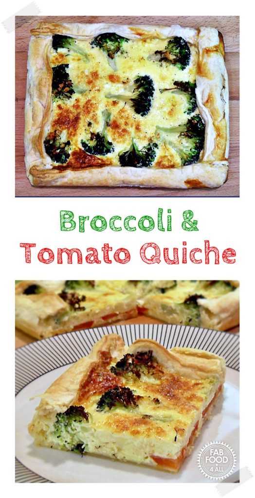Broccoli & Tomato Quiche using puff pastry sheet so quick and easy! Fab Food 4 All