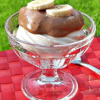 Hazelnut Chocolate Banana Delight with Meringue, healthy, Angel Delight, meringue nest, low fat, quick, easy, instant, banana, chocolate, mousse