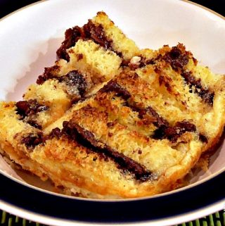 Nutella Brioche Pudding in a bowl.