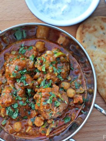 Mutton Kofta Curry with Chickpeas with naan & mint raita.