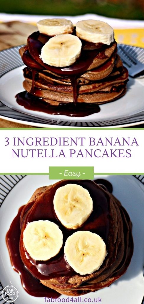 3 Ingredient Banana Nutella Pancakes Pinterest image.