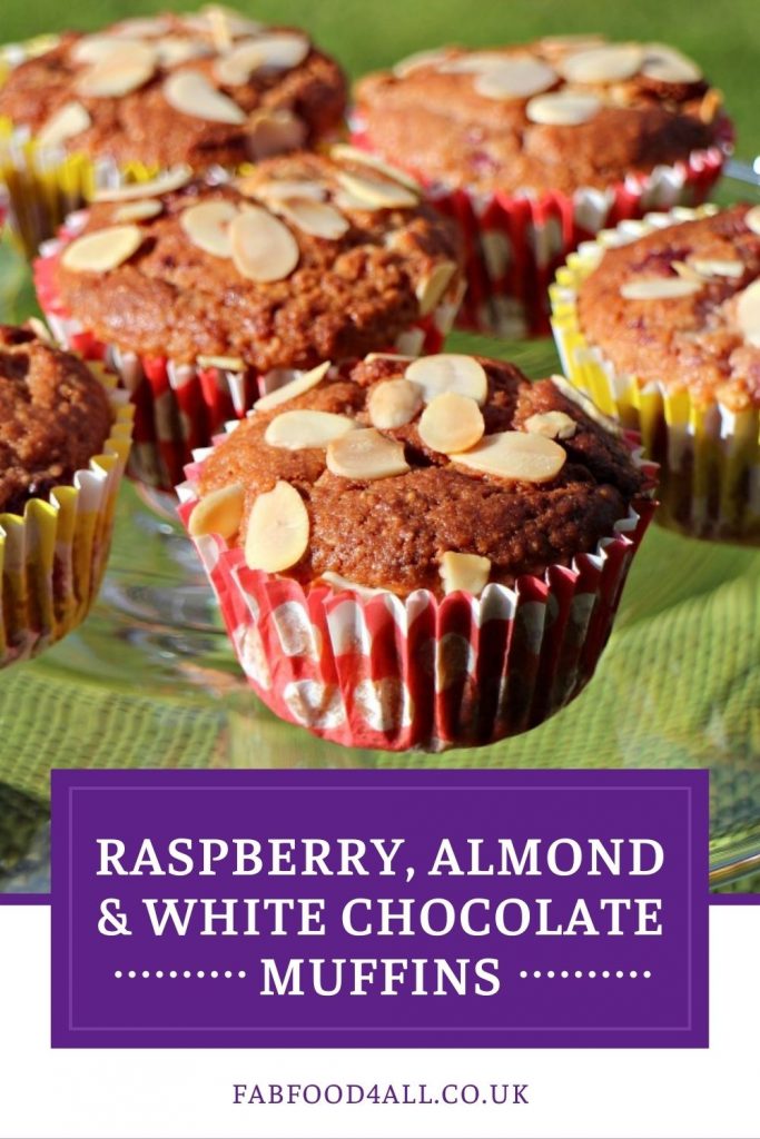 Raspberry, Almond & White Chocolate Muffins Pinterest image