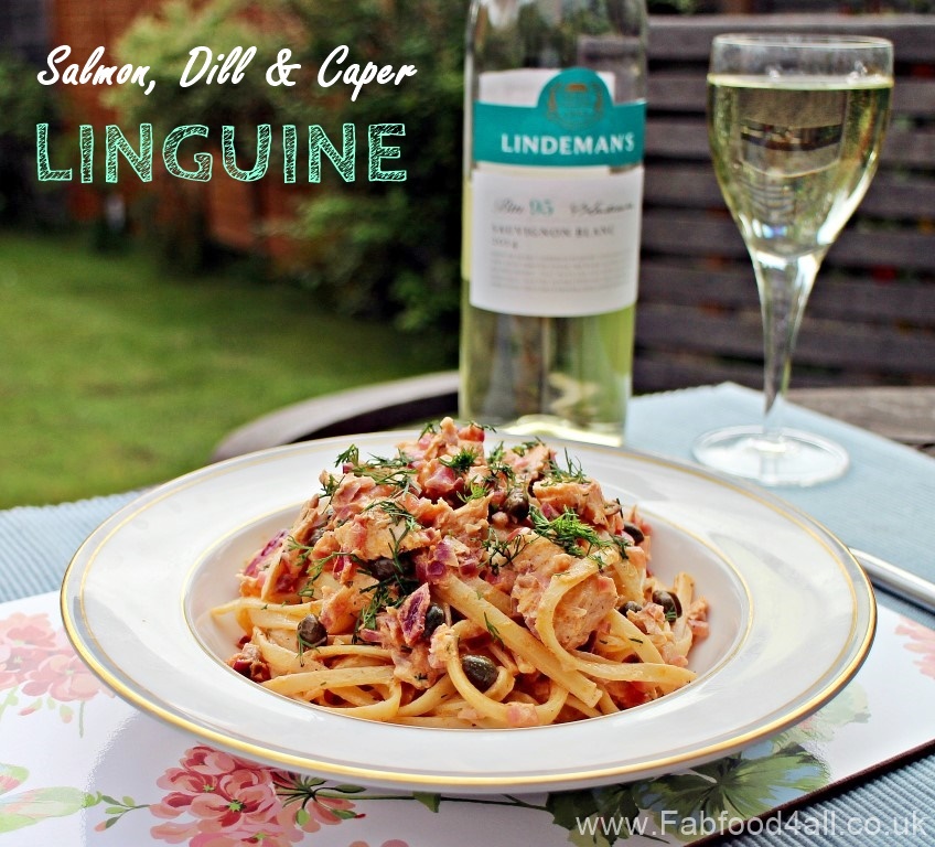 Salmon, Dill and Caper Linguine, pasta, spaghetti, fish, seafood, white wine, alfresco dining,