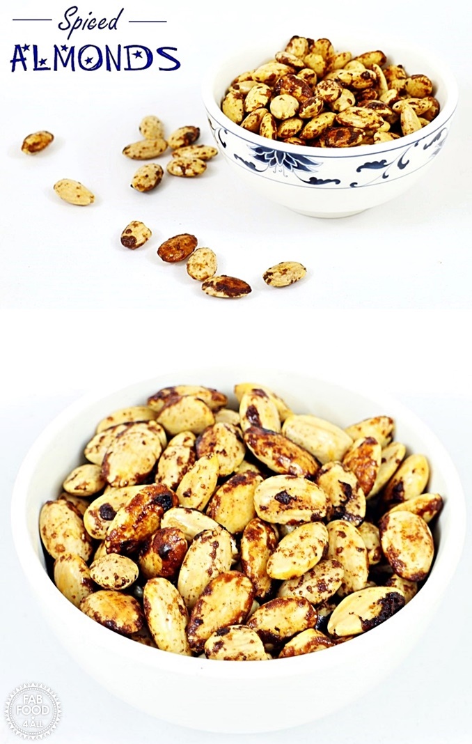 Spiced Almonds in a bowl Pinterest image