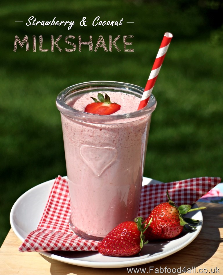 Strawberry & Coconut Milkshake, smoothie, drink, shake, strawberries, coconut