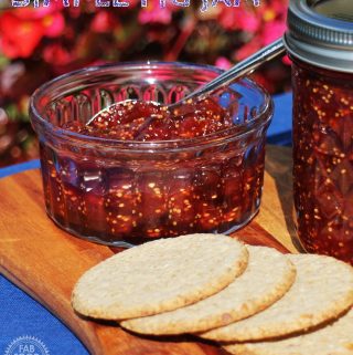 Fig Jam in jar and dish with crackers.