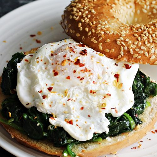 Quick Poached Egg & Garlic Spinach Bagel Fab Food 4 All