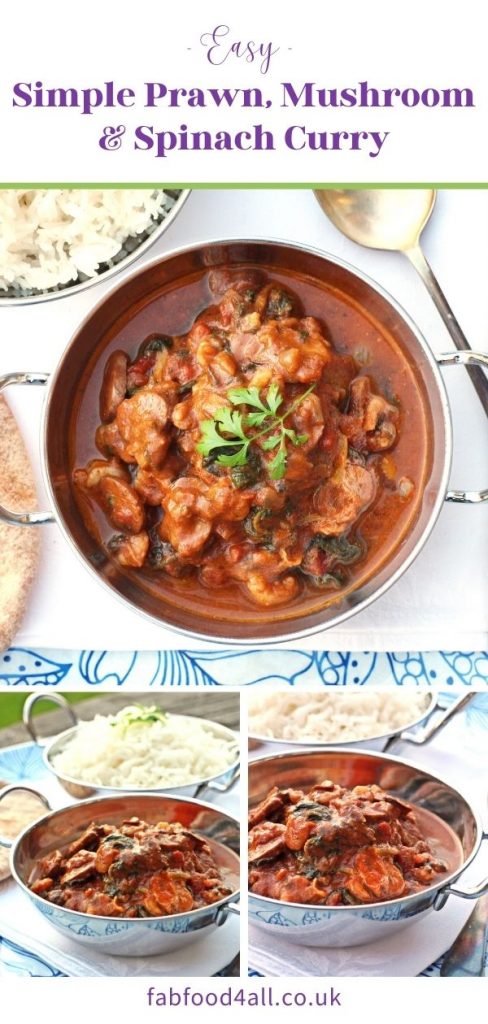 Simple Prawn, Mushroom and Spinach Curry Pinterest image.