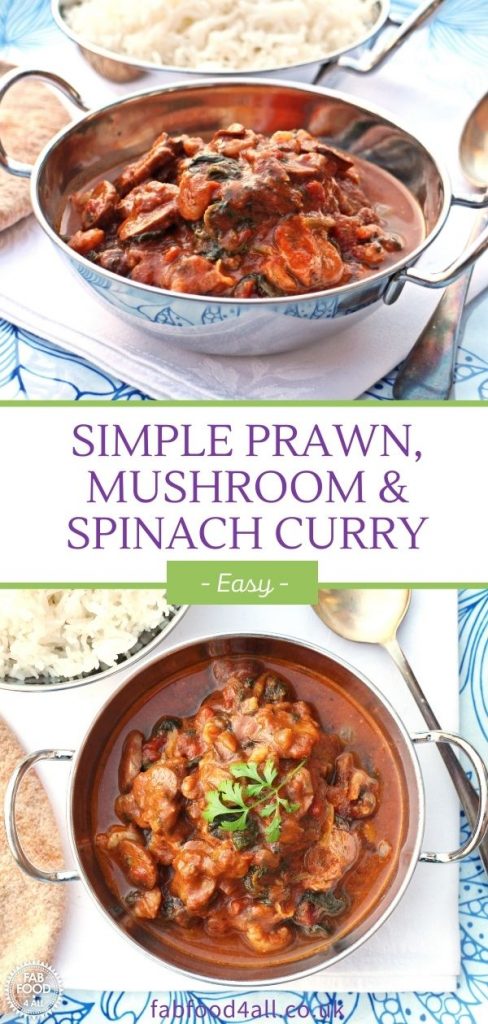 Simple Prawn, Mushroom and Spinach Curry Pinterest image.