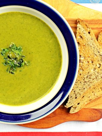 Kale Soup in a bowl with toast.