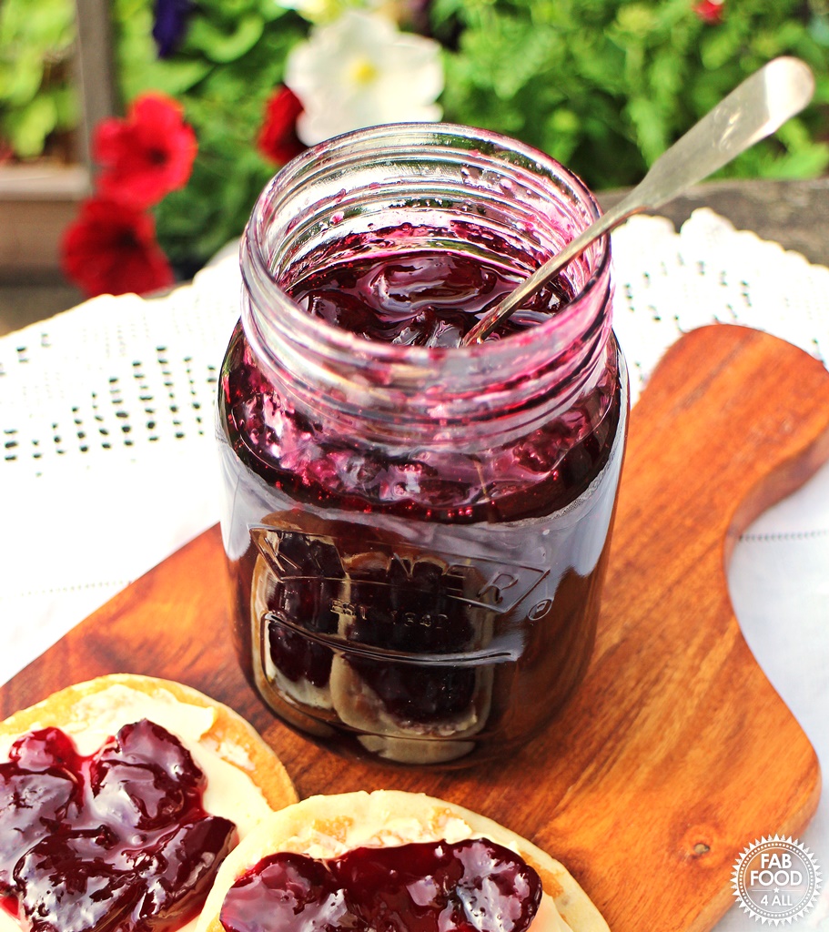 Cherry Jam, in a jar and spread on Scotch pancakes.