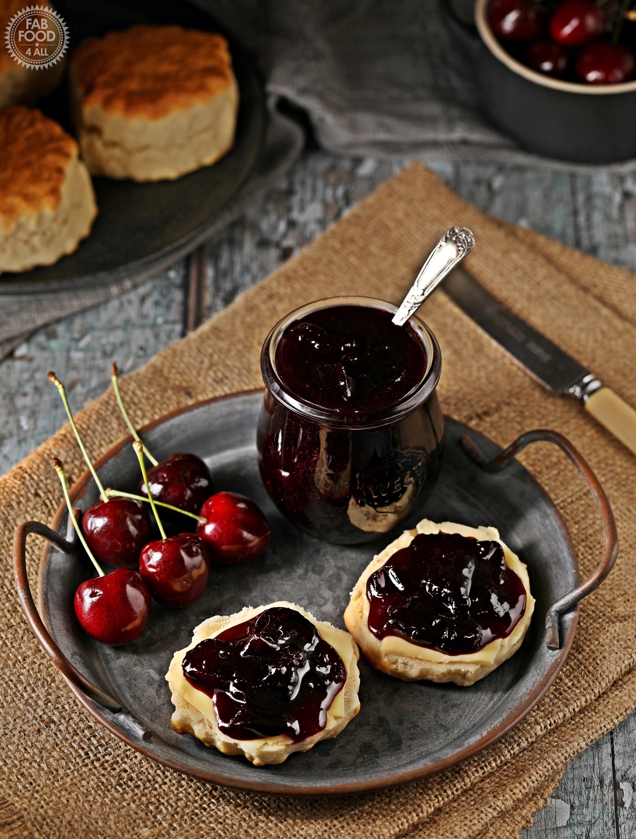 Cherry Jam with scones and cherries.