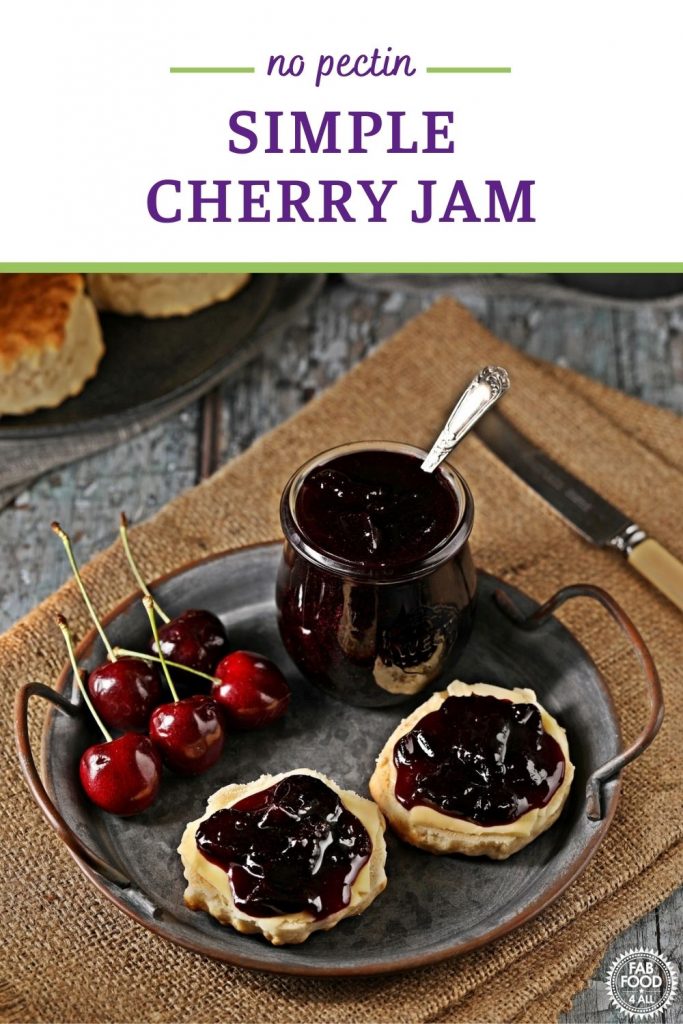Cherry Jam with scones and cherries. Pinterest image.