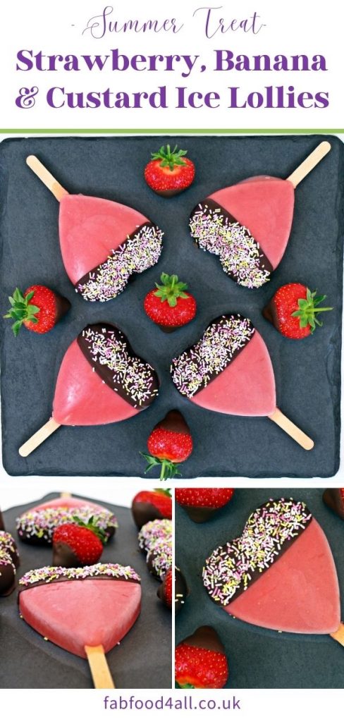 Strawberry, Banana and Custard Ice Lollies Pinterest image.