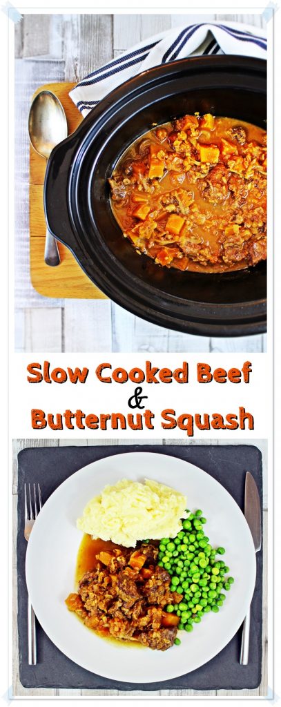 Slow Cooked Beef & Butternut Squash Pinterest image.