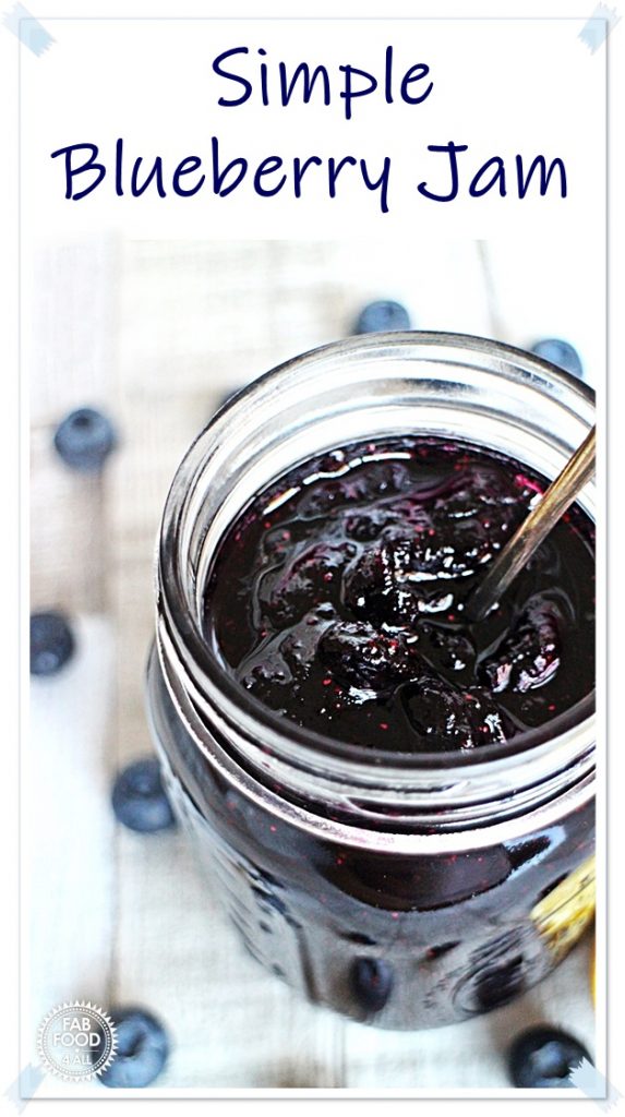 Simple Blueberry Jam in a jar - Pinterest image.