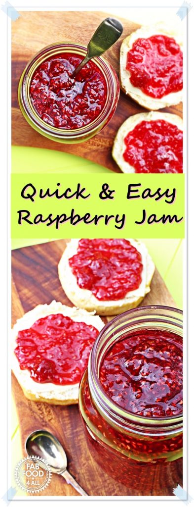 Quick & Easy Raspberry Jam with scones - Pinterest image.