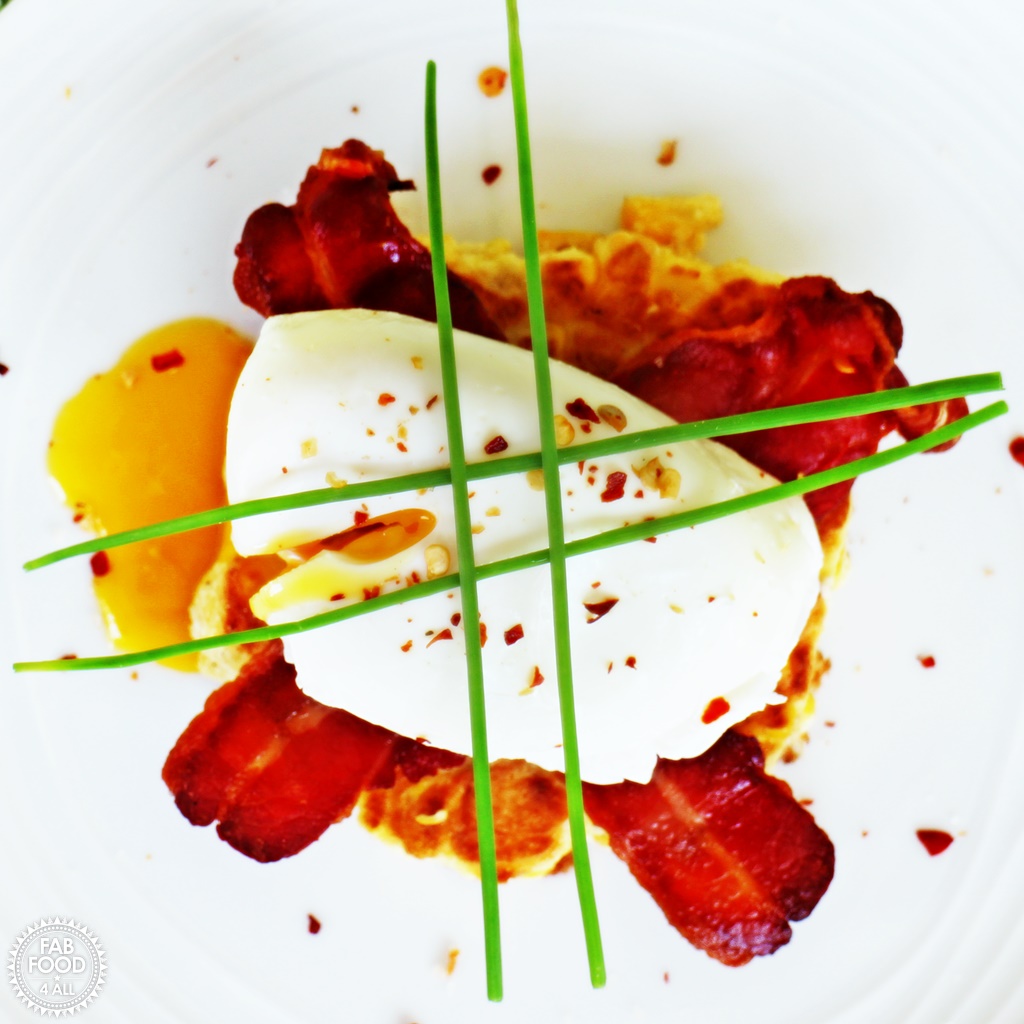 Soft Poached Eggs, Sweetcorn Frittas and Crispy Bacon @FabFood4All #eggs #britisheggweek