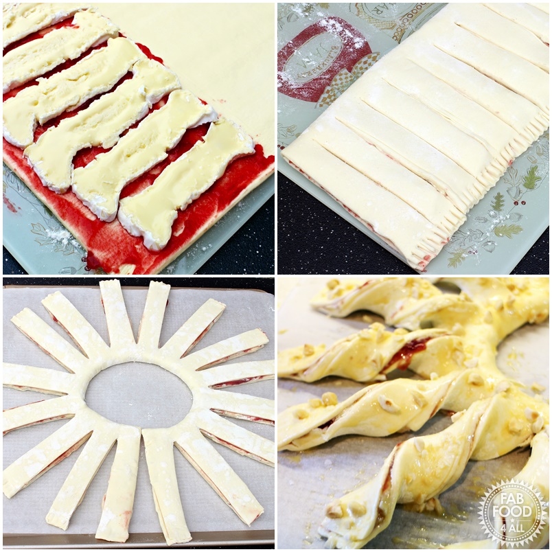 Brie & Cranberry Tear & Share Wreath - Fab Food 4 All #Brie #Cranberry #Christmas #Buffet #PuffPastry #CheeseStraws