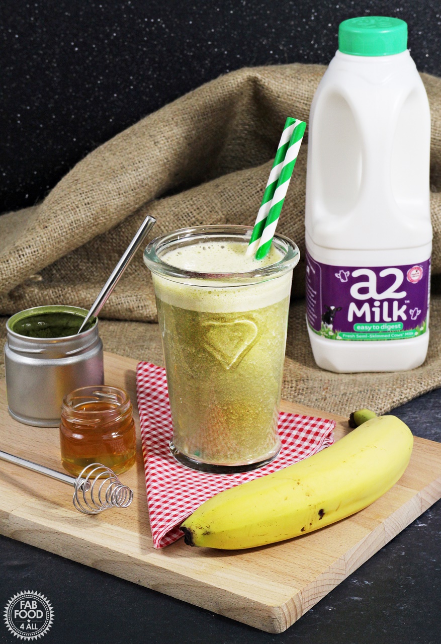 A healthy Matcha Green Tea Banana Smoothie using a2 Milk - Fab Food 4 All