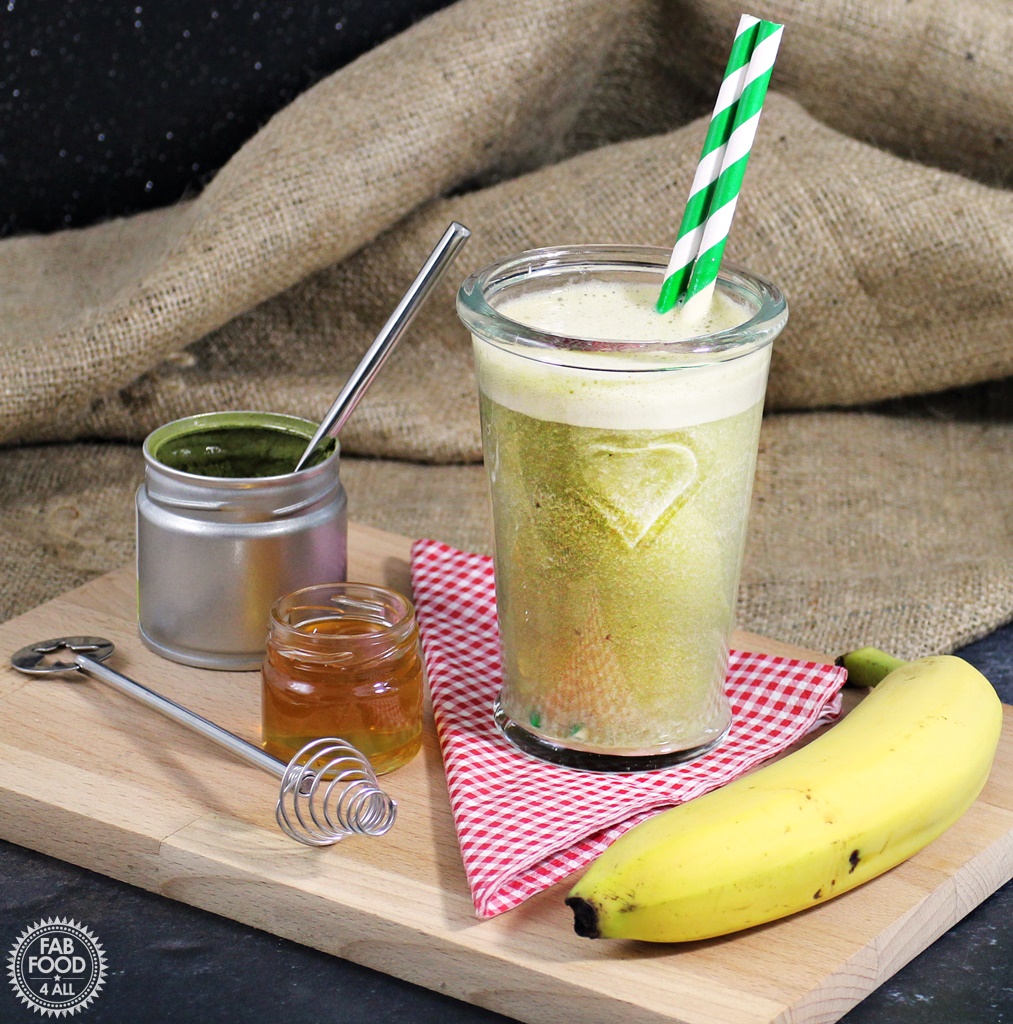 A healthy Matcha Green Tea Banana Smoothie using a2 Milk - Fab Food 4 All