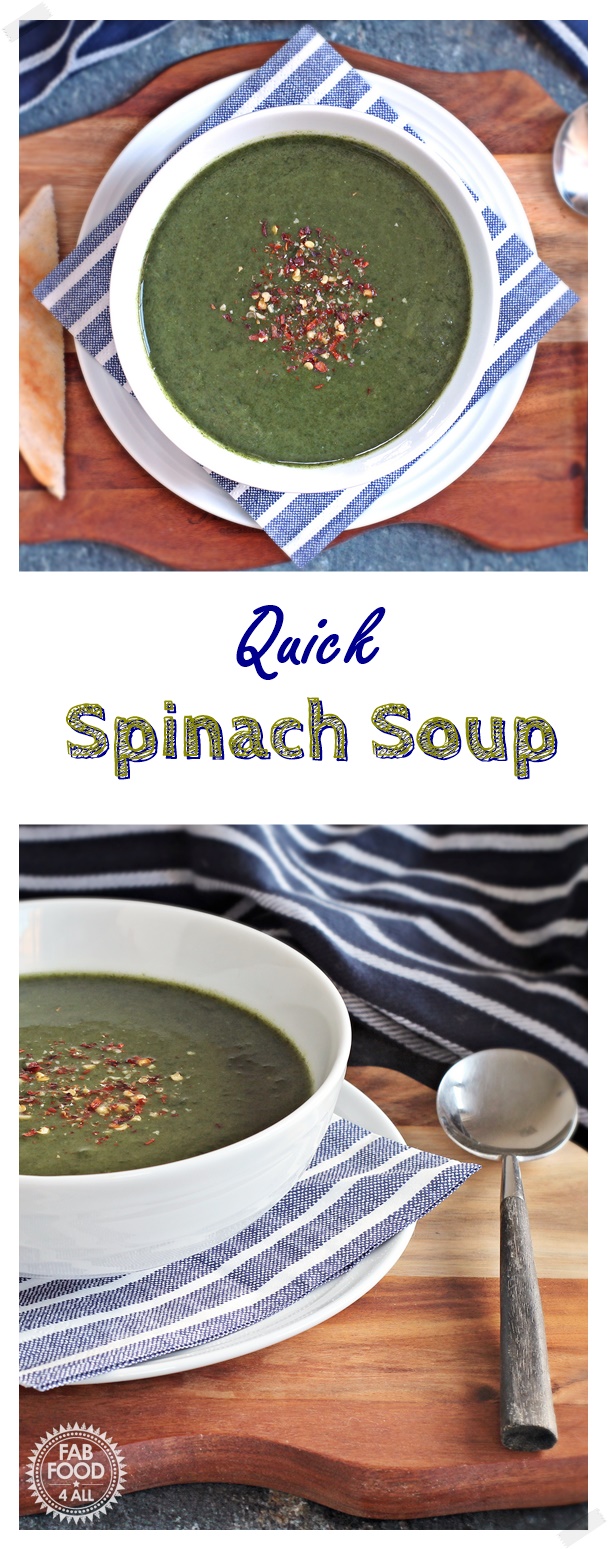 Quick Spinach Soup - Fab Food 4 All #soup #spinach #potato #healthy #vegan #vegetarian