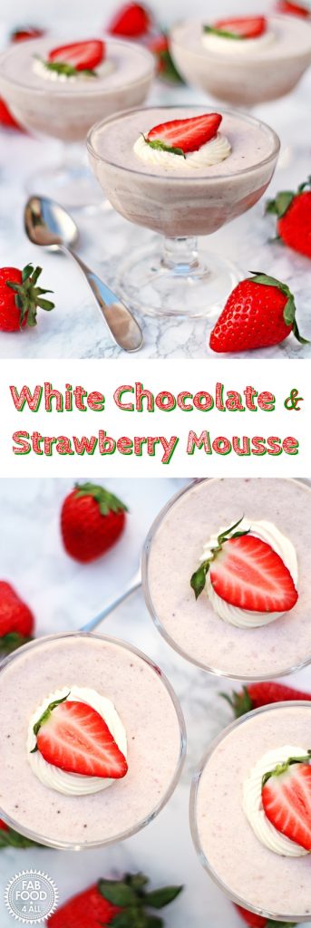 White Chocolate & Strawberry Mousse Pinterest image.