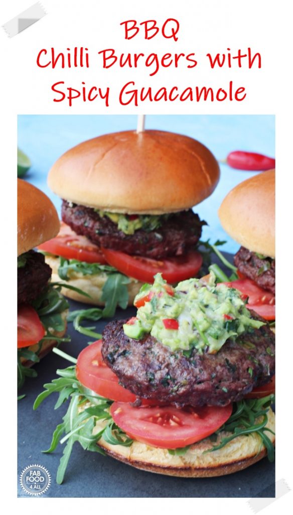 BBQ Chilli Burgers with Guacamole Pinterest image.