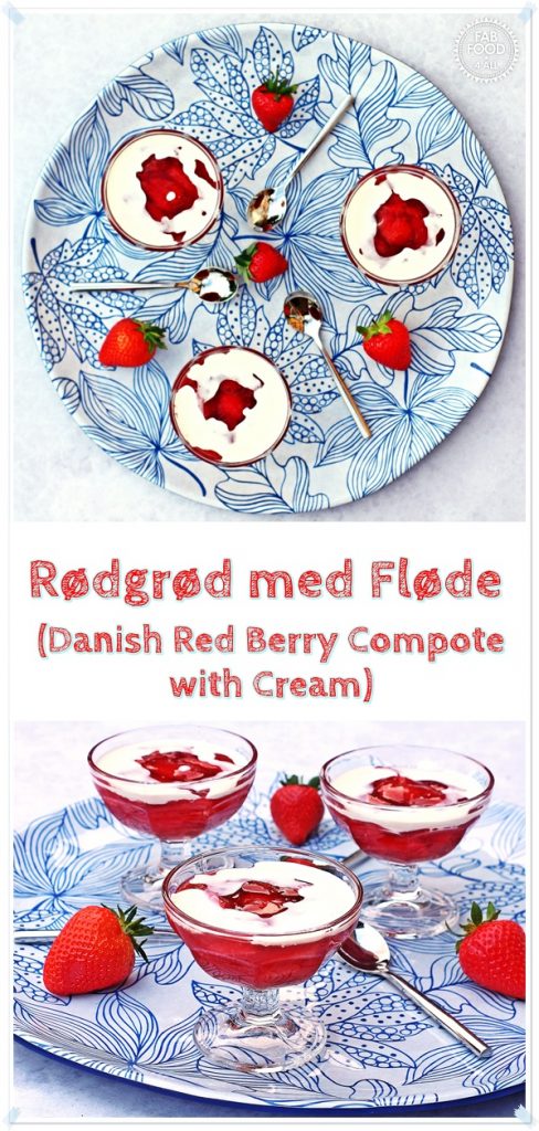 Rødgrød med fløde (Danish Red Berry Compote with Cream) - Fab Food 4 All #strawberry #danish #pudding #dessert #glutenfree #berry #cream #quick #easy #compote