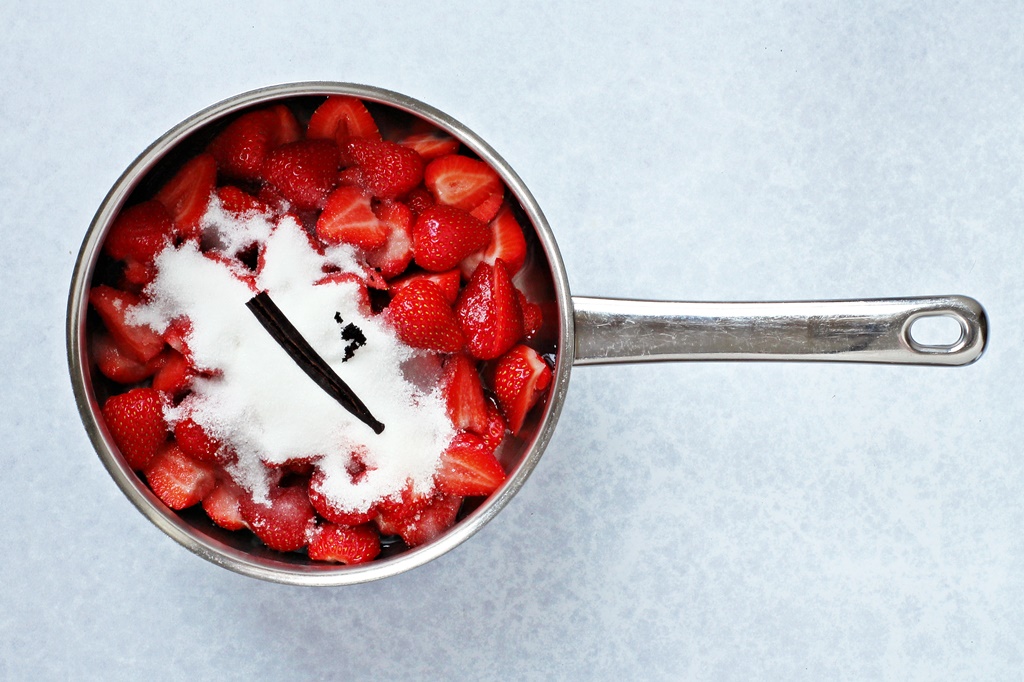 Saucepan with ingredients for Rødgrød med fløde (Danish Red Berry Compote with Cream) - Fab Food 4 All