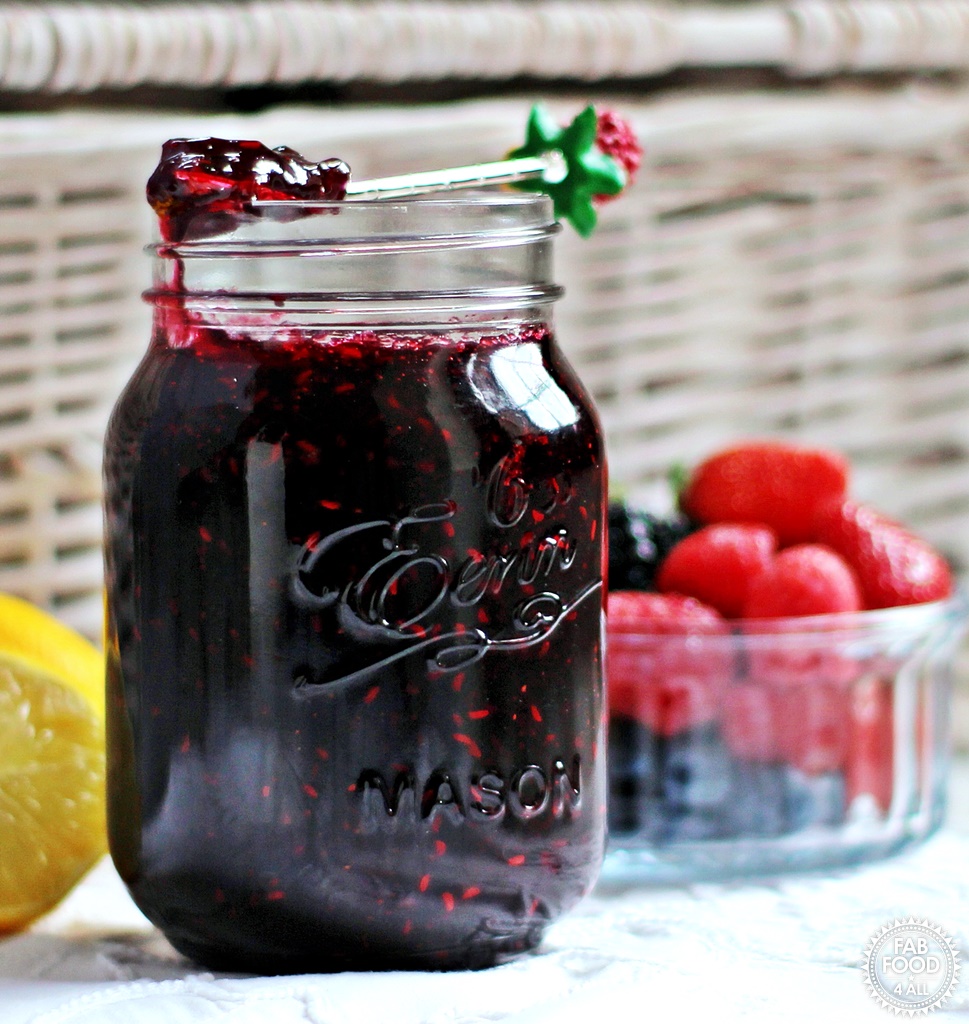 Tutti Frutti Jam with strawberries, blackberries, blueberries, raspberries & lemon.